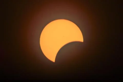 Total Solar Eclipse Crescendo in Spiceland, Fiery Glow and Dark Moon Curve Stock Photos