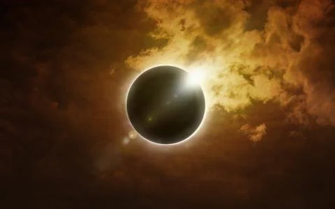 Total solar eclipse in dark glowing sky Stock-Fotos