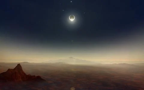 Total solar eclipse in dark sky with stars Stock Photos