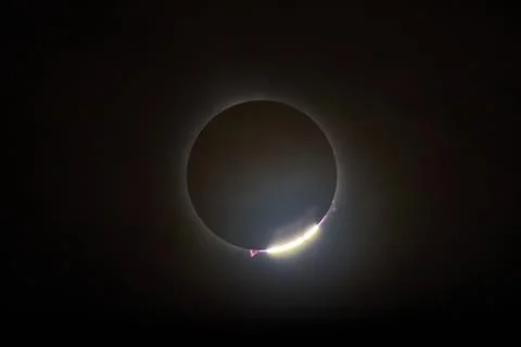 Total Solar Eclipse with Diamond Ring Effect and Corona Stock Photos
