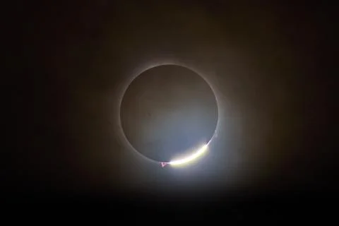 Total Solar Eclipse with Diamond Ring Effect in Spiceland Skies Stock Photos