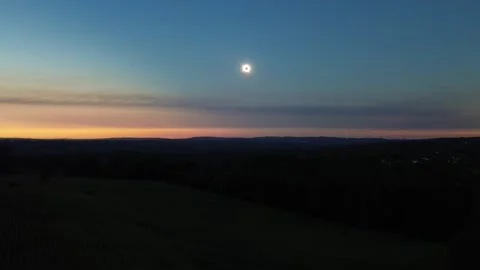 Total Solar Eclipse at Dusk Over Rural Landscape in Lugo, Galicia, Spain Stock Footage 345102105