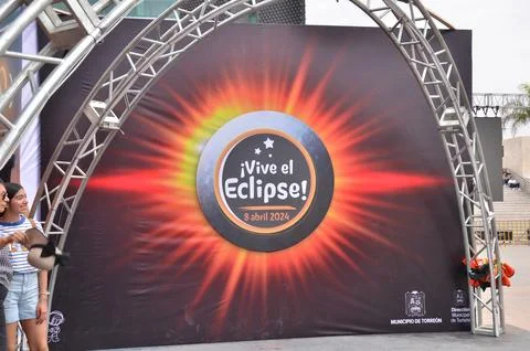 Total solar eclipse event poster in Torreon, Mexico, 2024 Stock Photos