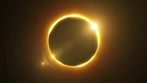 Total Solar Eclipse Looped 3d Animation. Glowing Bright Eclipse with Gold Light Stock-Footage 235783775