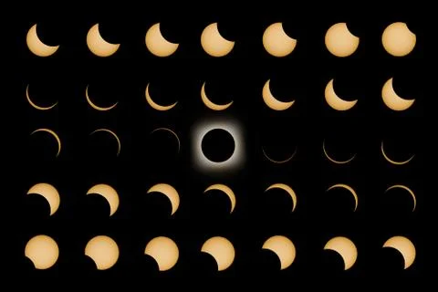 Total Solar Eclipse phases, Composite Solar Eclipse Stock Photos