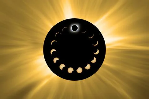 Total Solar Eclipse phases, Composite Solar Eclipse Stock Photos