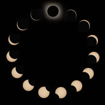 Total Solar Eclipse phases. Composite Solar Eclipse. Total Solar Eclipse p... Stock Photos