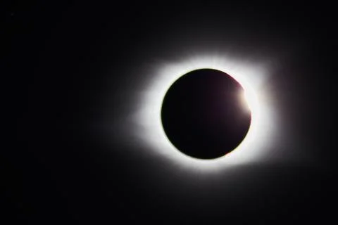 Total Solar Eclipse with Radiant Corona, Path of Totality, Eye-Level View Stock Photos
