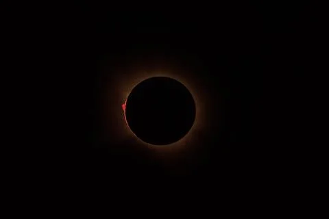 Total Solar Eclipse with Red Chromosphere Prominence Stock Photos