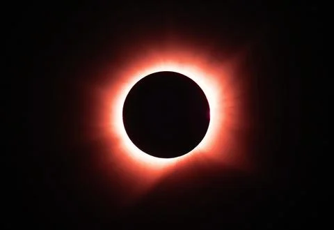 Total Solar Eclipse with Red Corona. August 12, 2026. Stock Photos