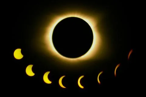 Total Solar Eclipse Sequence with Ring of Fire - Franklin, KY 库存照片