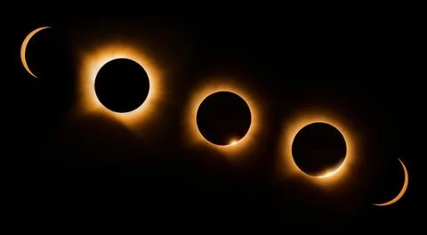 Total solar eclipse sequence showing various phases Stock Photos