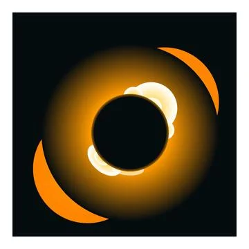 Total solar eclipse showing corona and prominences in orange and black Stock Illustration