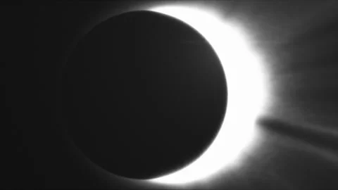 Total Solar Eclipse, sun behind the moon. Extreme Close-up, black and white Stock Footage 247684514