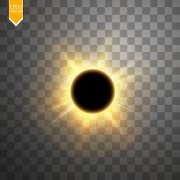 Total solar eclipse vector illustration on transparent background. Full moon Ilustração Stock