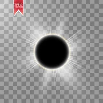 Total solar eclipse vector illustration on transparent background. Full moon Ilustração Stock