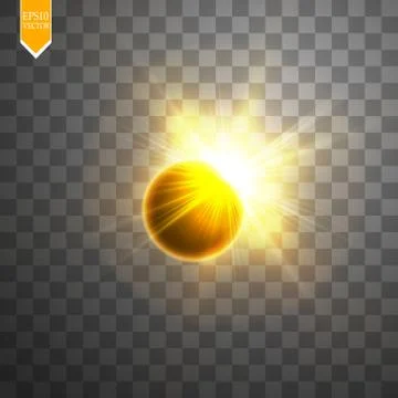 Total solar eclipse vector illustration on transparent background. Full moon Stock Illustration