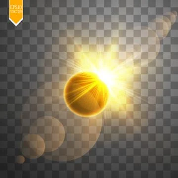 Total solar eclipse vector illustration on transparent background. Full moon Stock Illustration