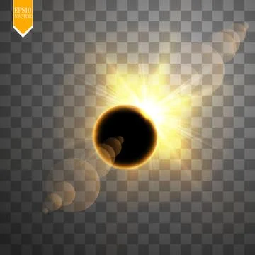 Total solar eclipse vector illustration on transparent background. Full moon Ilustração Stock
