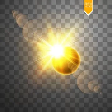 Total solar eclipse vector illustration on transparent background. Full moon Ilustração Stock