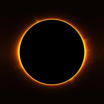 Total solar eclipse. Vector illustration. Light neon light circular frame on Stock Illustration