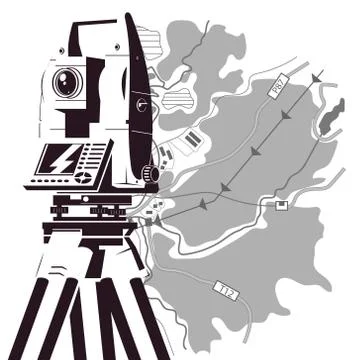 Total station and map of the area for geodesy Stock Illustration