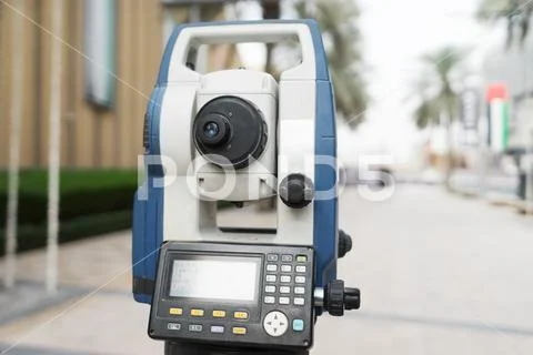 Total station with busy road in modern city Stock Photos