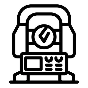 Total station displaying check mark icon, symbolizing successful geodetic mea Illustrazione stock