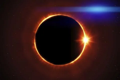Total sun eclipse with stars and flare illustration Stock Illustration