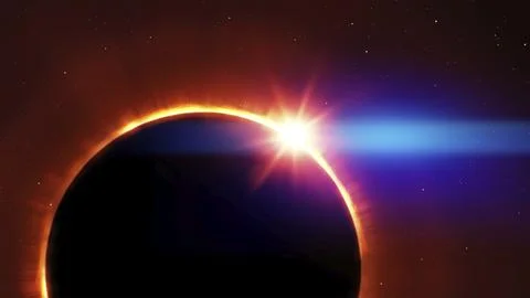 Total sun eclipse with stars and flare illustration Stock Illustration