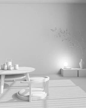 Total white project draft, japandi Tea ceremony room, japanese style. Table a Stock Illustration