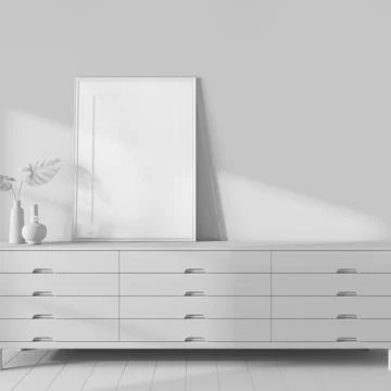 Total white project draft, living room close-up with frame mockup. Wooden che Stock Illustration