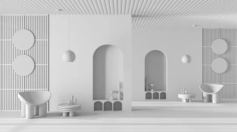 Total white project draft, metaphysical abstract interior design for flat liv Stock Illustration