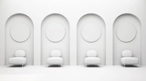 Total white project draft, metaphysical abstract interior design. Flat living Stock Illustration