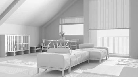 Total white project draft, minimal wooden living room with fabric sofa and .. Stock Photos