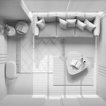 Total white project draft, minimalist living room with wooden walls. Fabric.. Stock Illustration