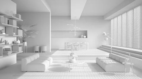 Total white project draft, modern living room, hall, open space with parquet  스톡 일러스트