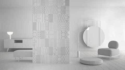 Total white project draft, modern minimalist abstract living room with decora Stock Illustration