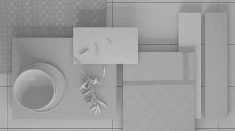 Total white project draft, texture, fabric, materials mood board, interior de Stock Illustration