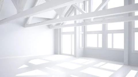 Total white project of empty room in luxury eco house, parquet floor and wood Stock Illustration