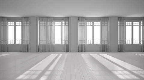 Total white project of empty room interior design, open space with big panora Stock Illustration