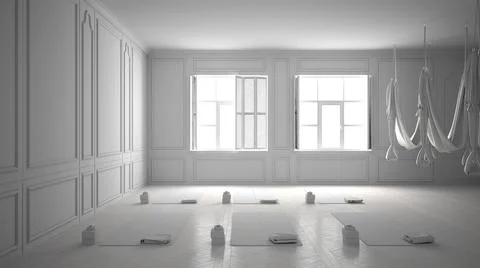 Total white project of empty yoga studio interior design, minimal classic spa Stock Illustration
