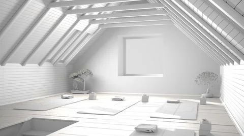 Total white project of empty yoga studio interior design, minimal open space  Stock Illustration