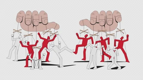 Totalitarianism manipulation with puppets strings 2D animation Stock Footage 304603248