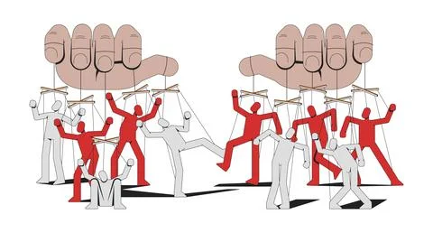 Totalitarianism manipulation with puppets strings 2D illustration concept Stock Illustration