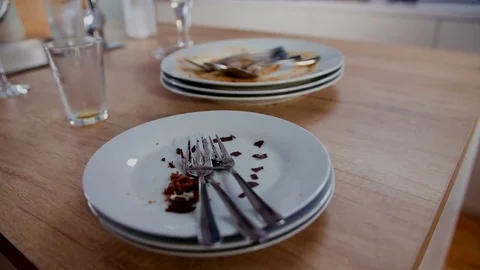 Totally dirty kitchenware on the counter Stock Footage 82265573