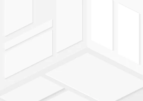 Totally soft isometric white vector isometric empty frames on walls. 3d Stock Illustration