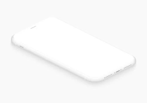 Totally soft isometric white vector smartphone. 3d realistic empty screen phone Stock Illustration