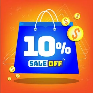 Tote bag with print promotion for sales, 10 off. Stock Illustration