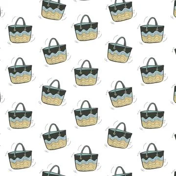 Tote bags with a smooth pattern and wave-like patterns in beige and blue tone Stock Illustration